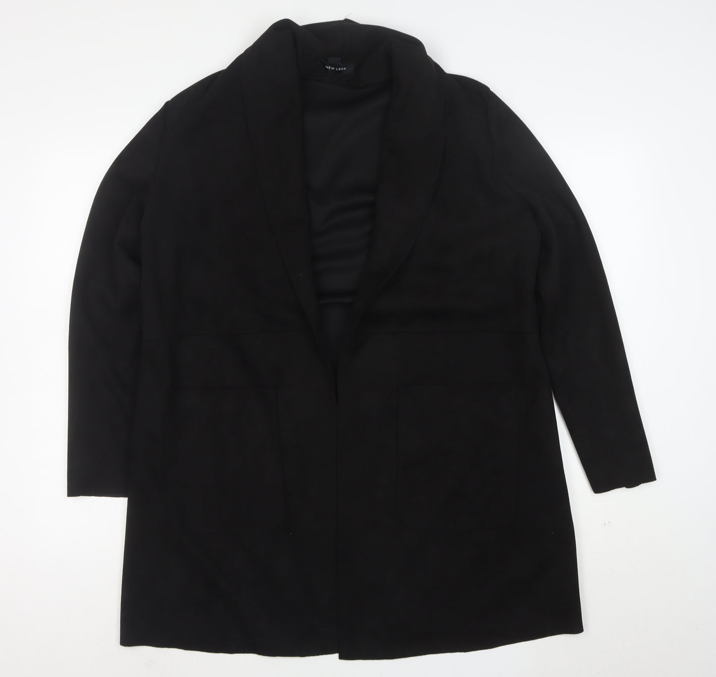 New Look Women's Black Coatigan Size 14 Mid-Length Open Front