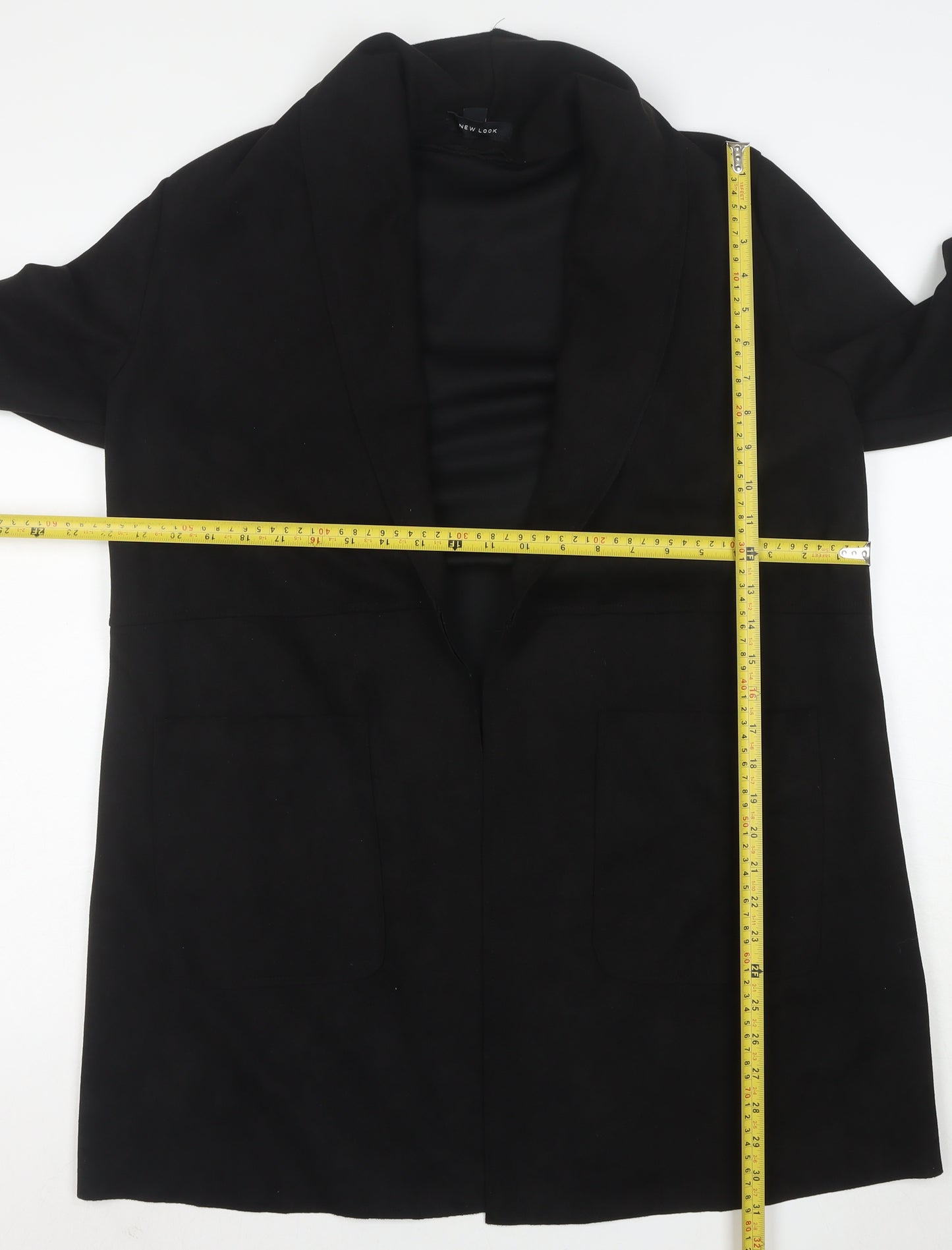 New Look Women's Black Coatigan Size 14 Mid-Length Open Front