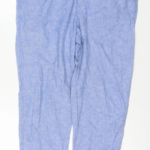 Marks and Spencer Women Blue Linen Blend Drawstring Jogger Trousers Size 14