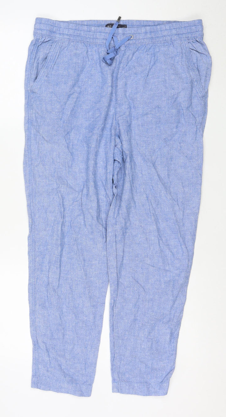Marks and Spencer Women Blue Linen Blend Drawstring Jogger Trousers Size 14