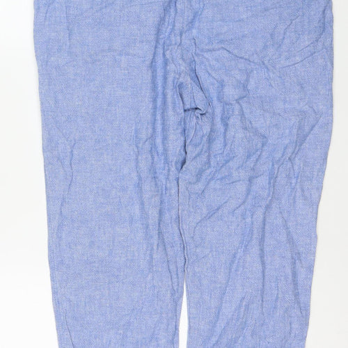 Marks and Spencer Women Blue Linen Blend Drawstring Jogger Trousers Size 14