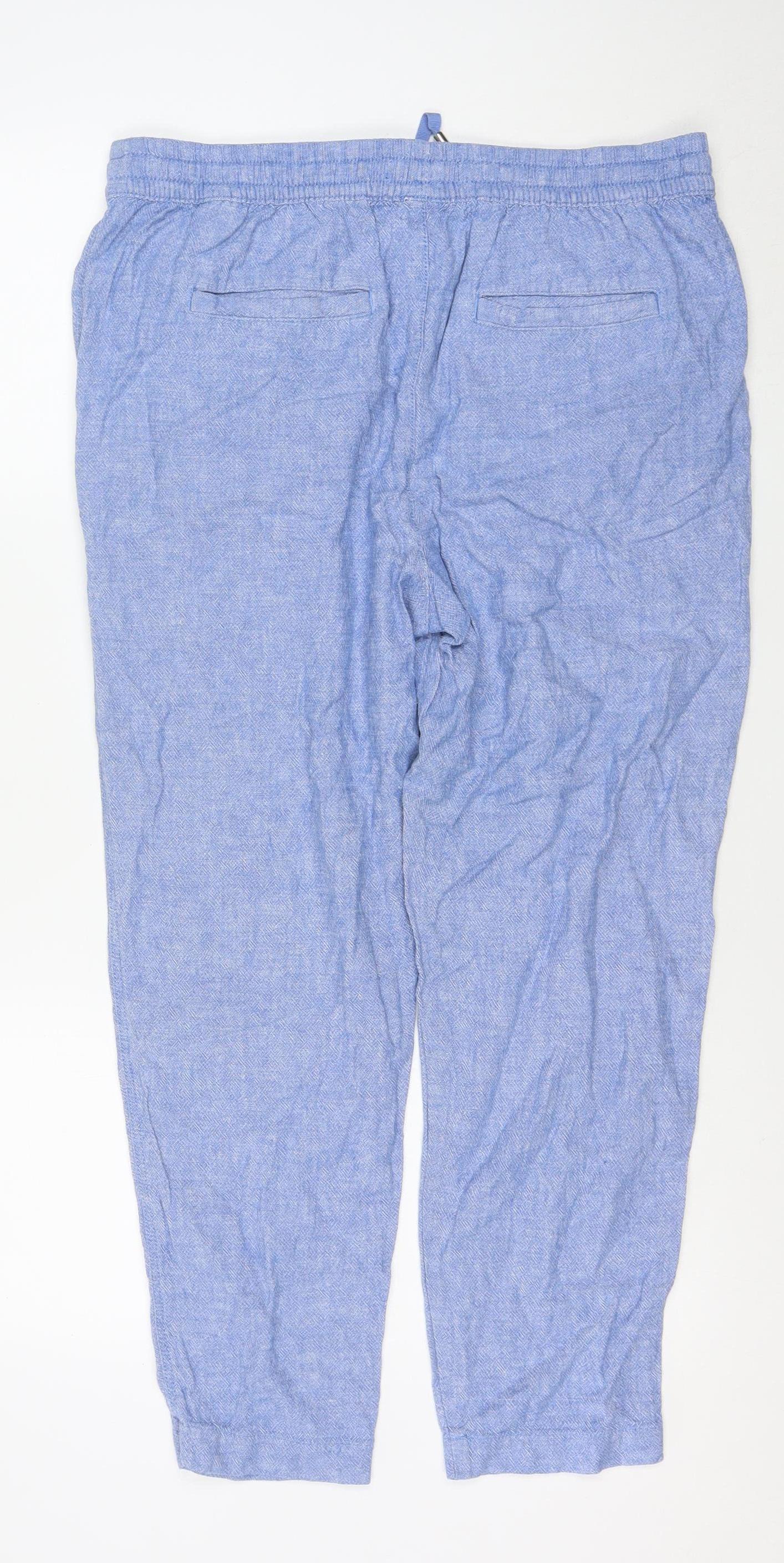 Marks and Spencer Women Blue Linen Blend Drawstring Jogger Trousers Size 14
