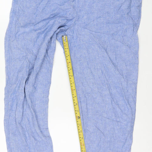 Marks and Spencer Women Blue Linen Blend Drawstring Jogger Trousers Size 14
