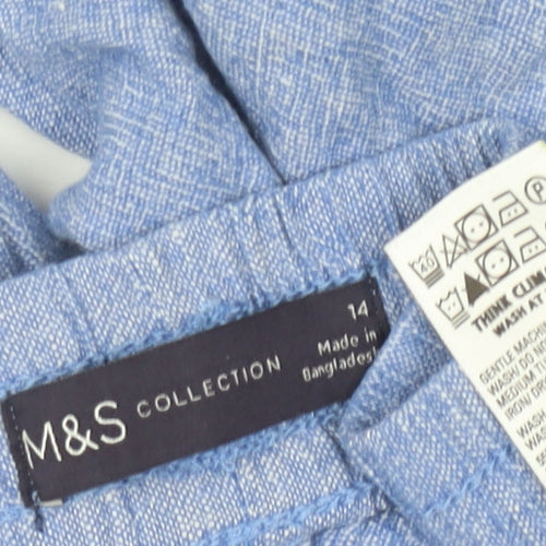 Marks and Spencer Women Blue Linen Blend Drawstring Jogger Trousers Size 14