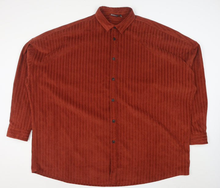 ASOS Men’s Brown Corduroy Striped Button-Up Shirt 2XL Relaxed Fit