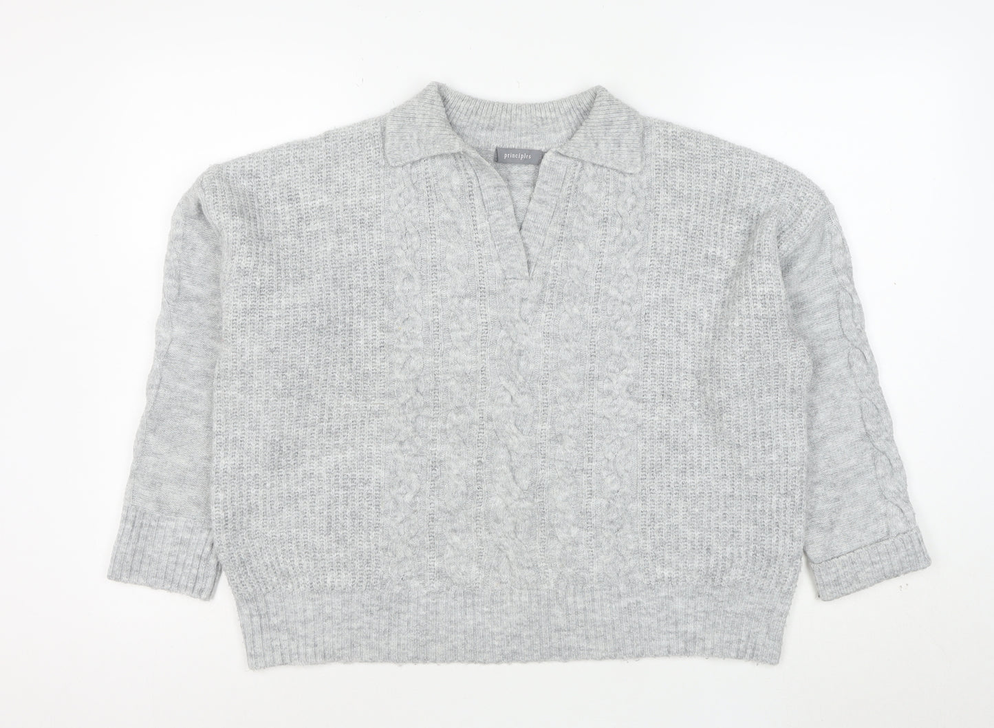 Principles Mens Grey Cable-Knit Collared Pullover Jumper Size M