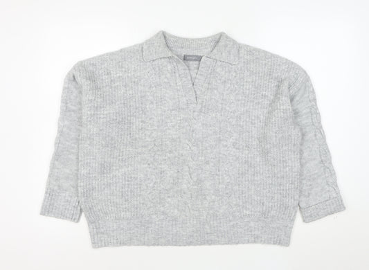 Principles Mens Grey Cable-Knit Collared Pullover Jumper Size M