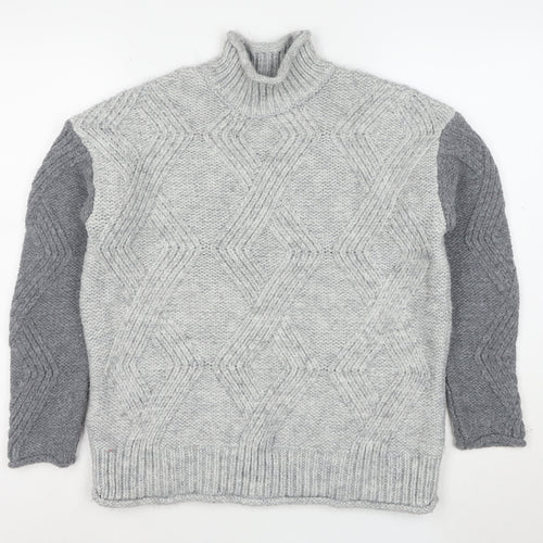 Marks and Spencer Mens Grey Cable Knit High Neck Jumper Size S