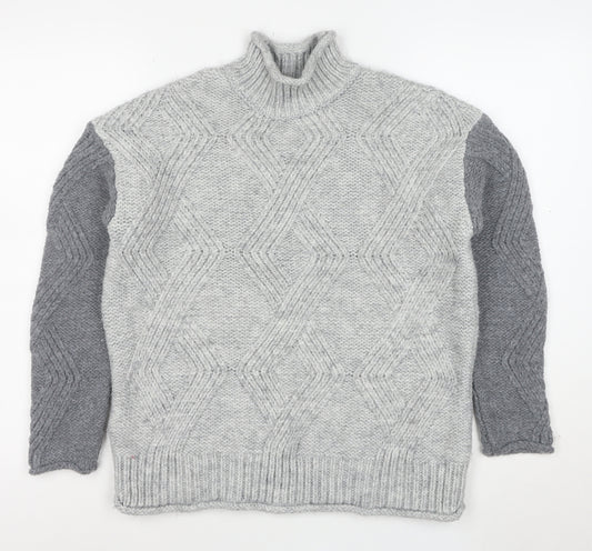Marks and Spencer Mens Grey Cable Knit High Neck Jumper Size S