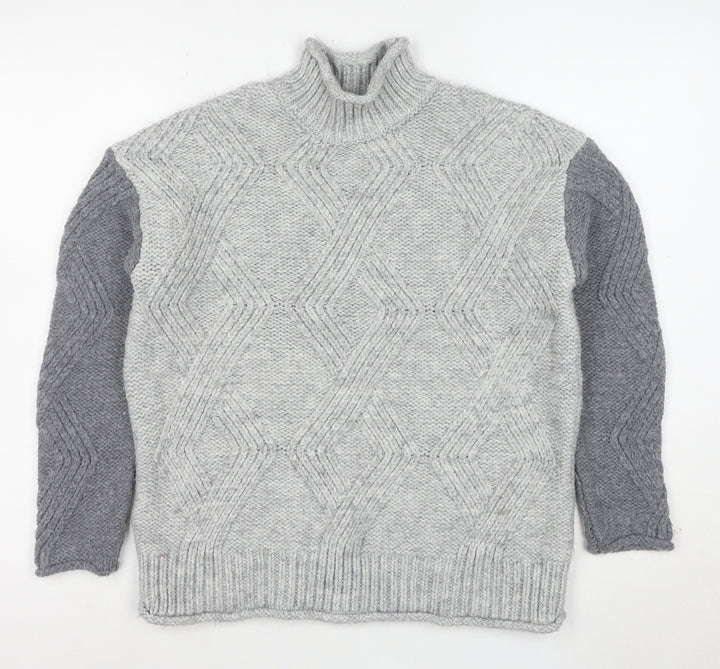 Marks and Spencer Mens Grey Cable Knit High Neck Jumper Size S