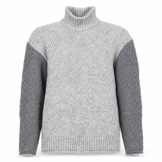 Front view of Marks & Spencer men’s grey cable knit high neck jumper, size S