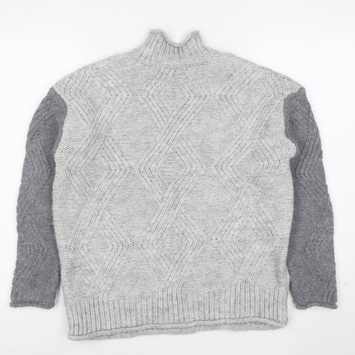Marks and Spencer Mens Grey Cable Knit High Neck Jumper Size S