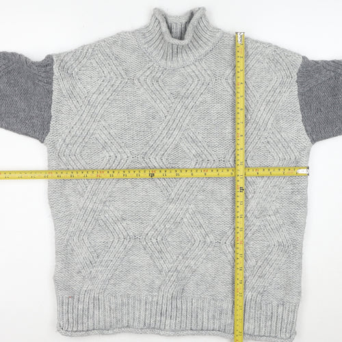Marks and Spencer Mens Grey Cable Knit High Neck Jumper Size S