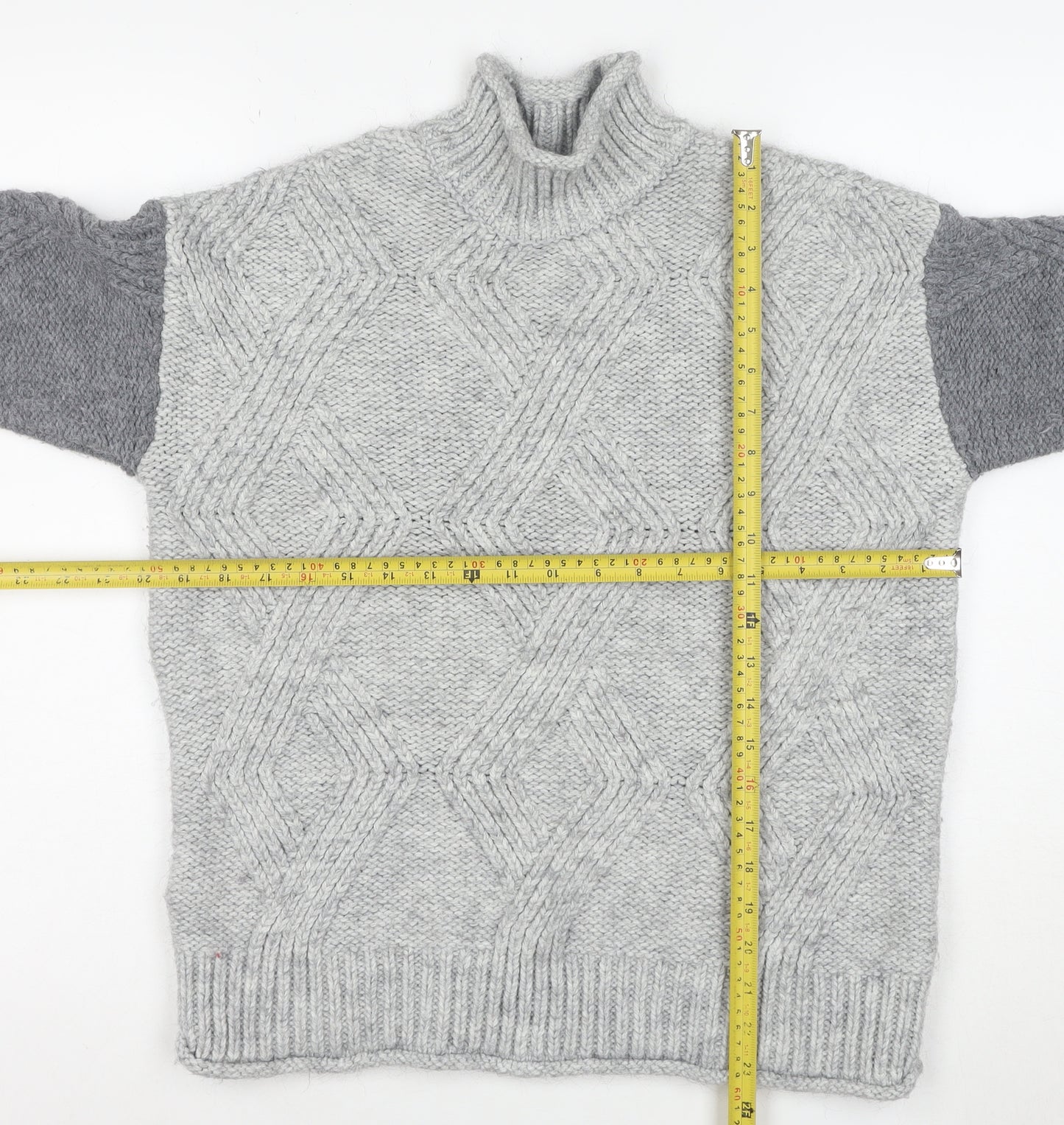 Marks and Spencer Mens Grey Cable Knit High Neck Jumper Size S