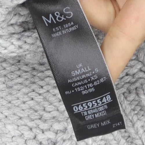 Marks and Spencer Mens Grey Cable Knit High Neck Jumper Size S