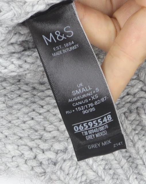 Marks and Spencer Mens Grey Cable Knit High Neck Jumper Size S