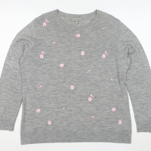 Dorothy Perkins Women Grey Floral Embroidered Knit Jumper Size 14