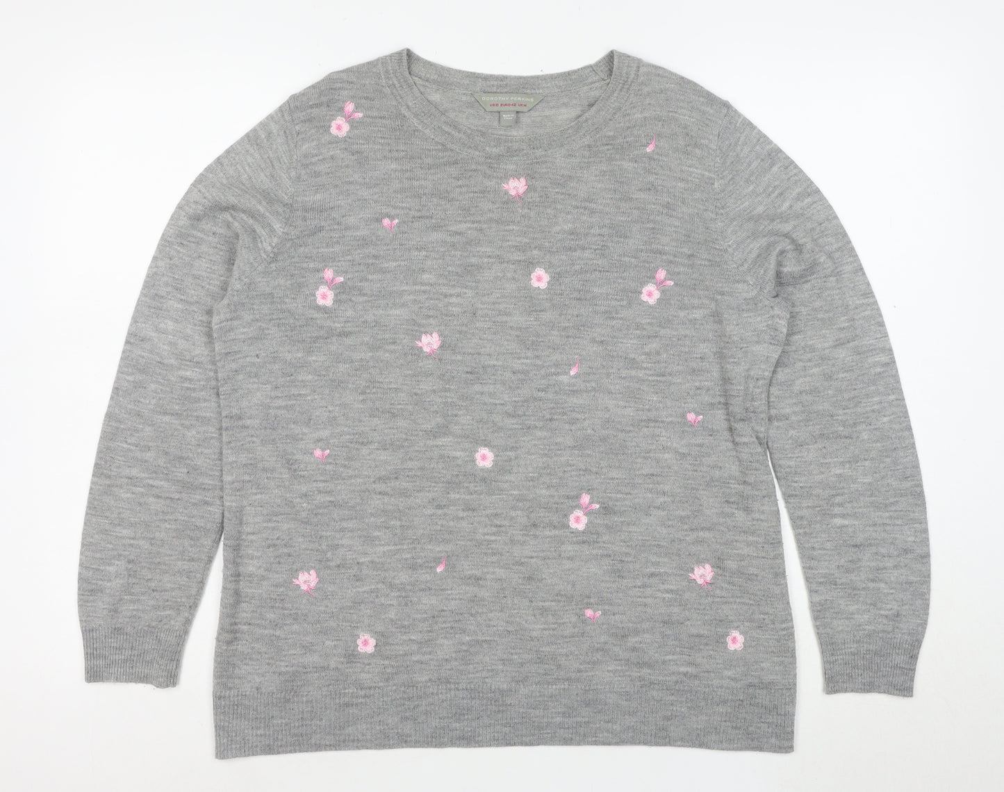 Dorothy Perkins Women Grey Floral Embroidered Knit Jumper Size 14