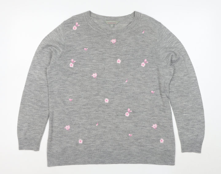 Dorothy Perkins Women Grey Floral Embroidered Knit Jumper Size 14