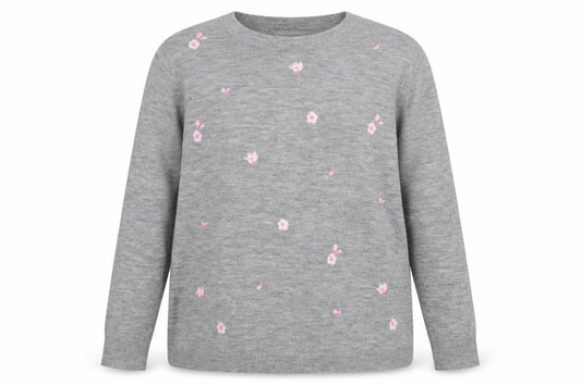 Front view of Dorothy Perkins Women Grey Floral Embroidered Knit Jumper, size 14