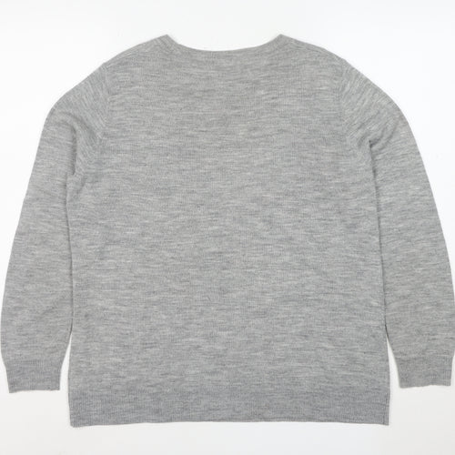 Dorothy Perkins Women Grey Floral Embroidered Knit Jumper Size 14