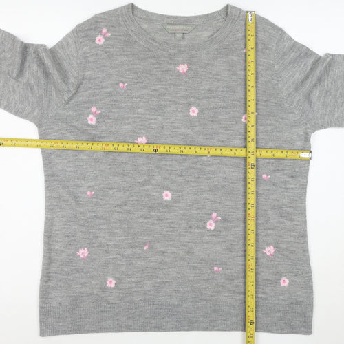 Dorothy Perkins Women Grey Floral Embroidered Knit Jumper Size 14
