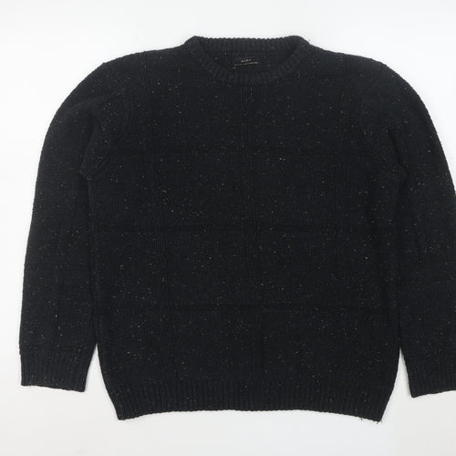 Zara Women’s Black Chunky Knit Wool Blend Crew Neck Jumper Size 12