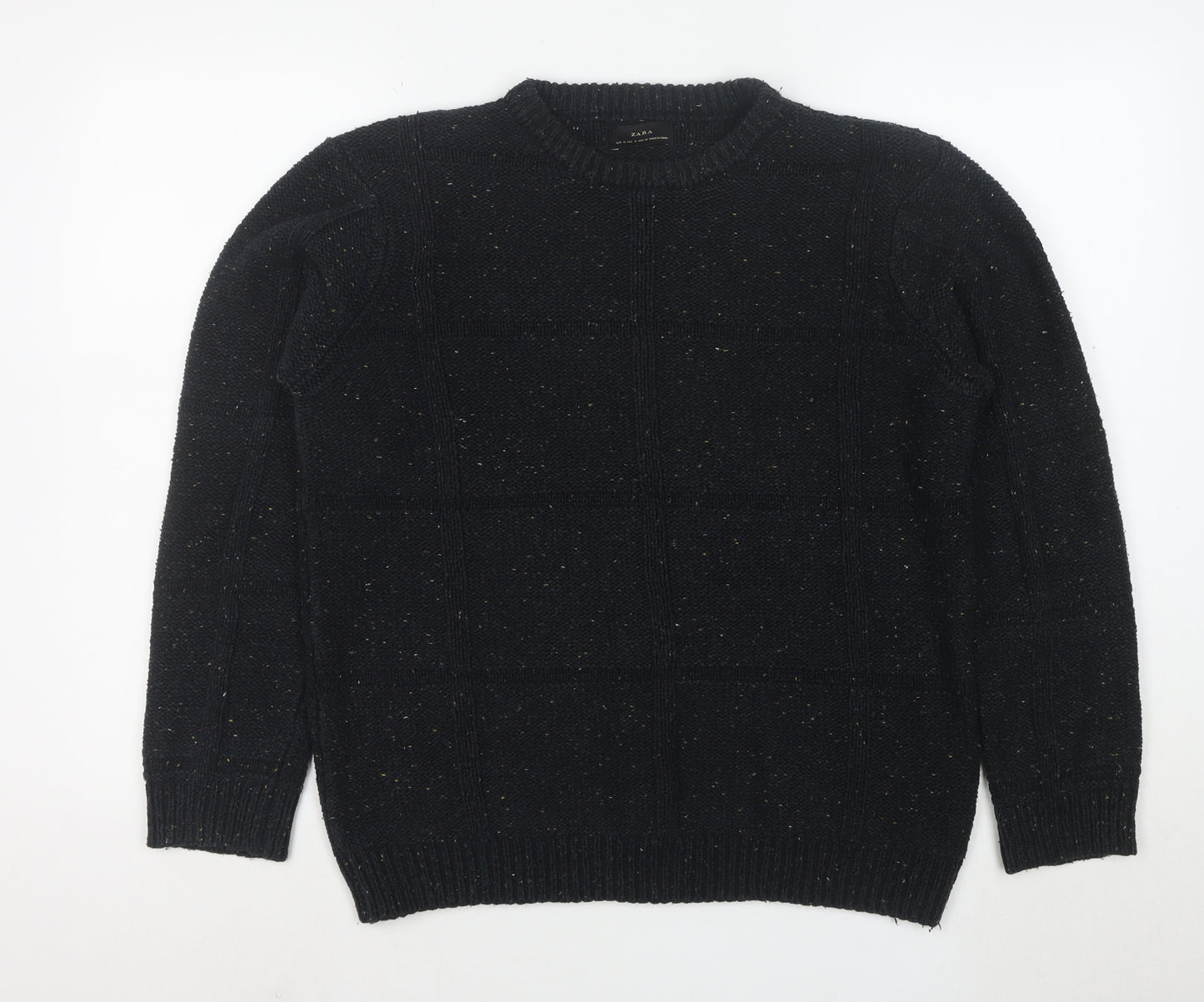 Zara Women’s Black Chunky Knit Wool Blend Crew Neck Jumper Size 12