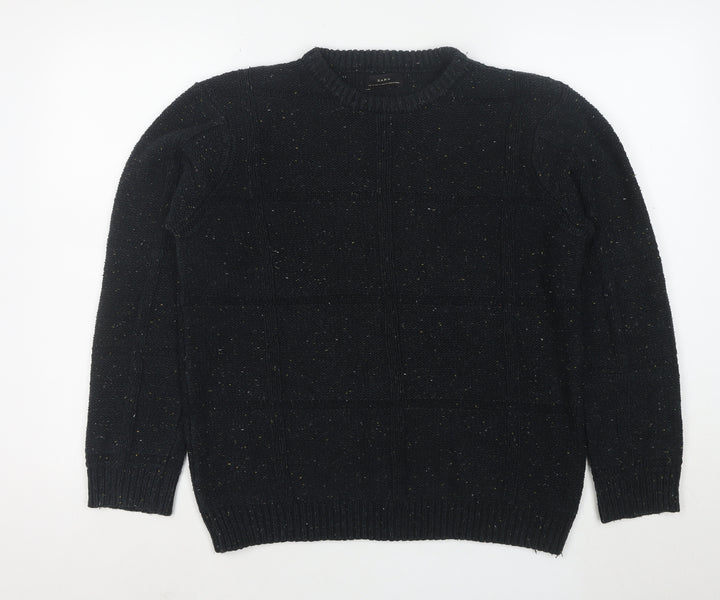 Zara Women’s Black Chunky Knit Wool Blend Crew Neck Jumper Size 12