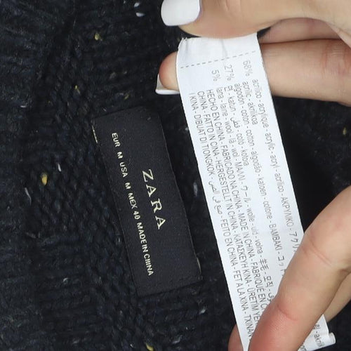 Zara Women’s Black Chunky Knit Wool Blend Crew Neck Jumper Size 12