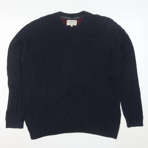Racing Green Men's Blue Cable-Knit Cotton Jumper XL Crew Neck