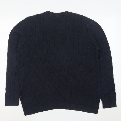 Racing Green Men's Blue Cable-Knit Cotton Jumper XL Crew Neck