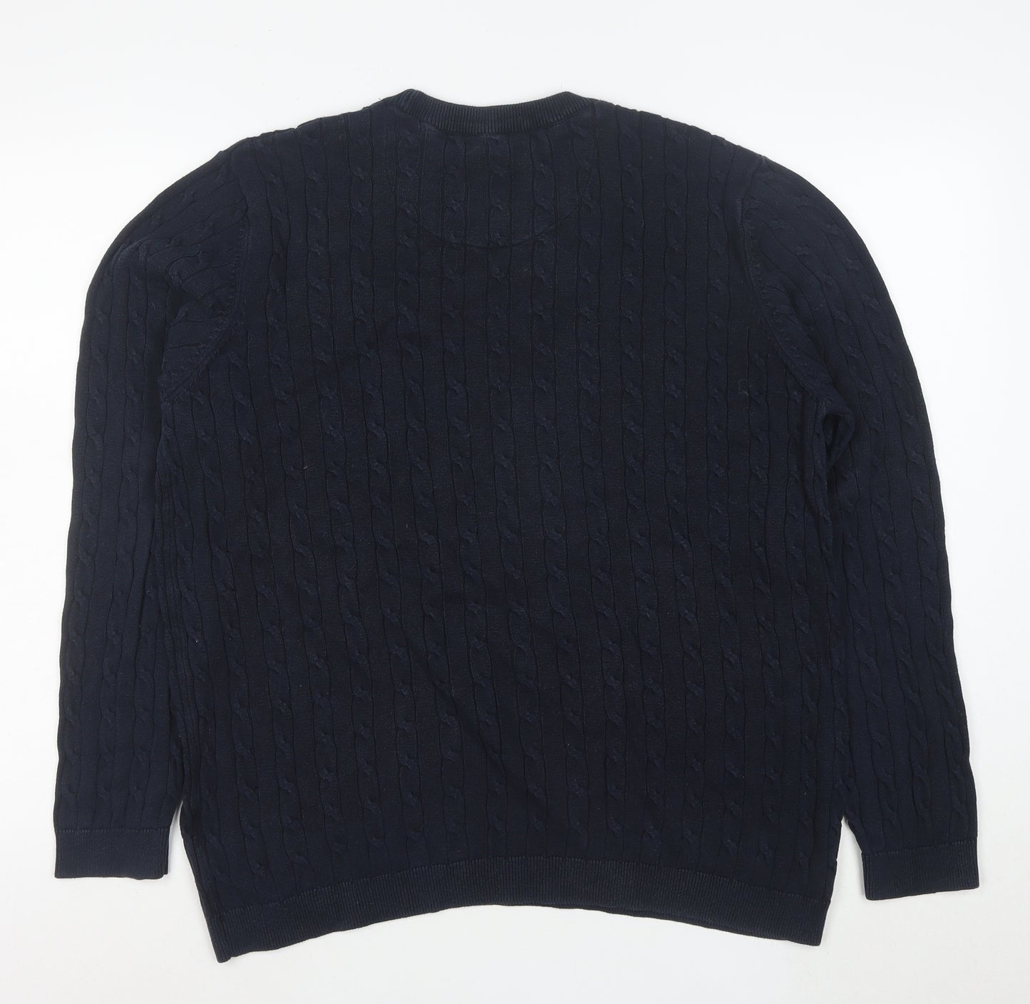 Racing Green Men's Blue Cable-Knit Cotton Jumper XL Crew Neck