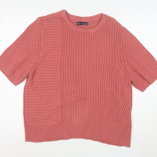 Marks and Spencer Women's Pink Crew Neck Short Sleeve Cotton Wool Jumper Size 20
