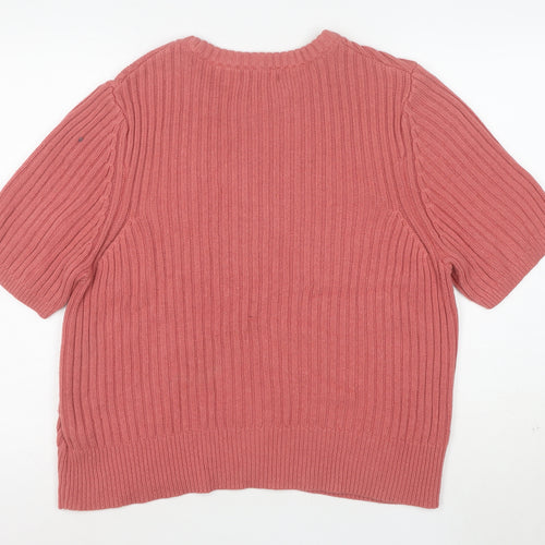 Marks and Spencer Women's Pink Crew Neck Short Sleeve Cotton Wool Jumper Size 20