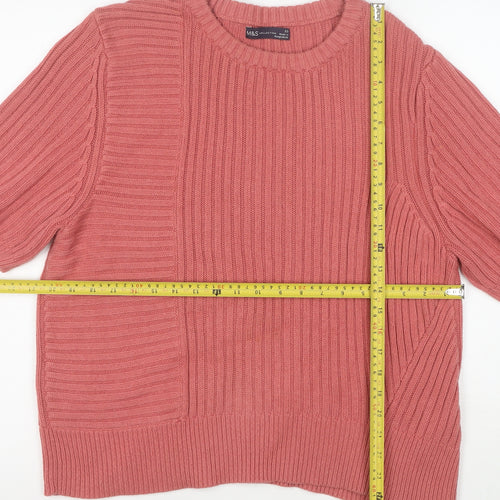 Marks and Spencer Women's Pink Crew Neck Short Sleeve Cotton Wool Jumper Size 20