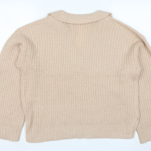 Brave Soul Women Beige Collared Chunky Knit Pullover Jumper Size 14