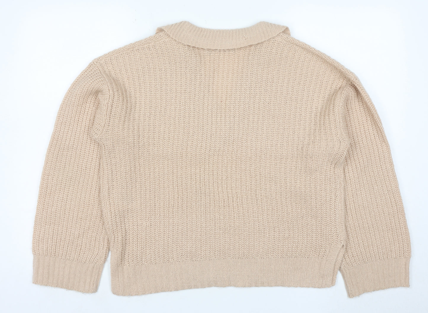 Brave Soul Women Beige Collared Chunky Knit Pullover Jumper Size 14