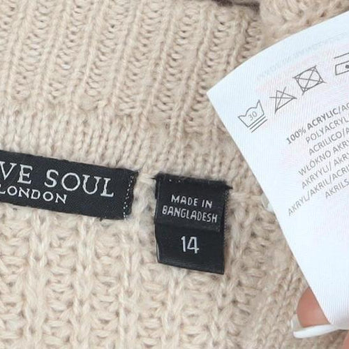 Brave Soul Women Beige Collared Chunky Knit Pullover Jumper Size 14