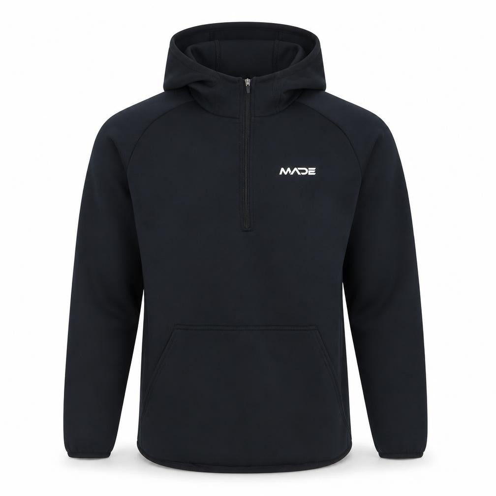 MADE Running Men's Black Small 1/4 Zip Hoodie with Kangaroo Pocket