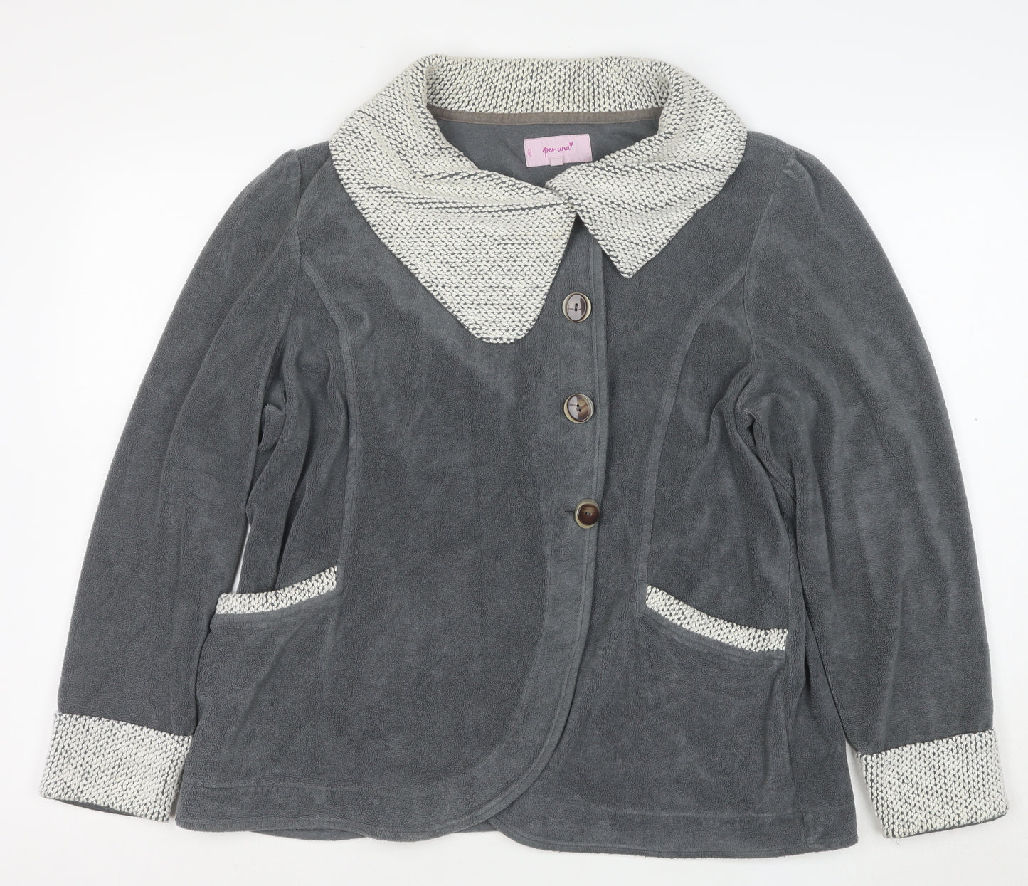 Marks and Spencer Women’s Grey Knit Trim Fleece Jacket XL