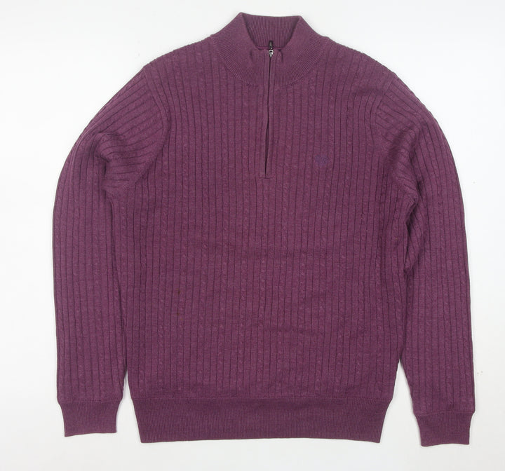 Palm Grove Women's Purple Size 12 1/2 Zip Ribbed Knit Jumper