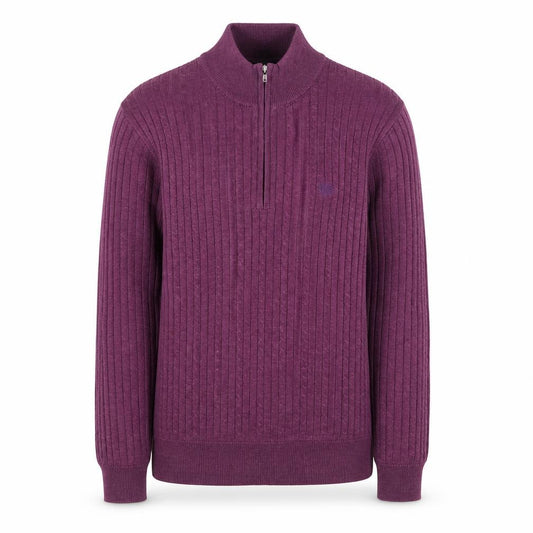 Front view of Palm Grove Women's Purple, size 12, 1/2 Zip Ribbed Knit Jumper