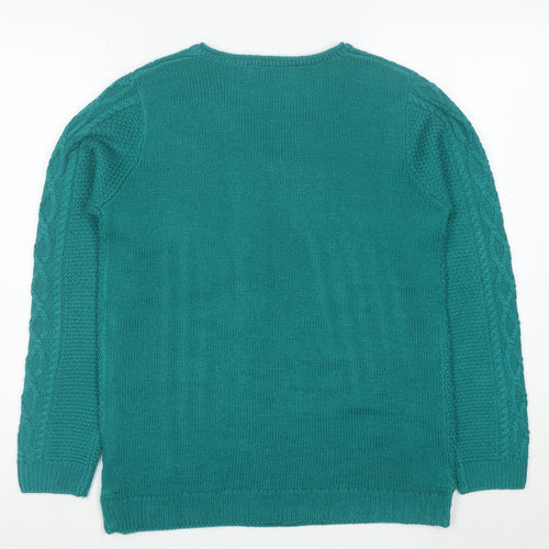 ISLE Essentials Women's Green V-Neck Cable-Knit Acrylic Jumper M