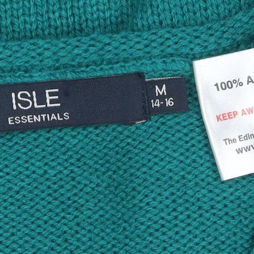 ISLE Essentials Women's Green V-Neck Cable-Knit Acrylic Jumper M