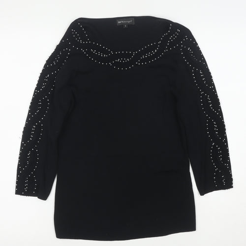Sky Designs Women's Black Beaded Long Sleeve Tunic Blouse Size L