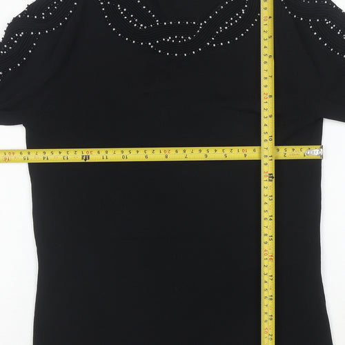 Sky Designs Women's Black Beaded Long Sleeve Tunic Blouse Size L