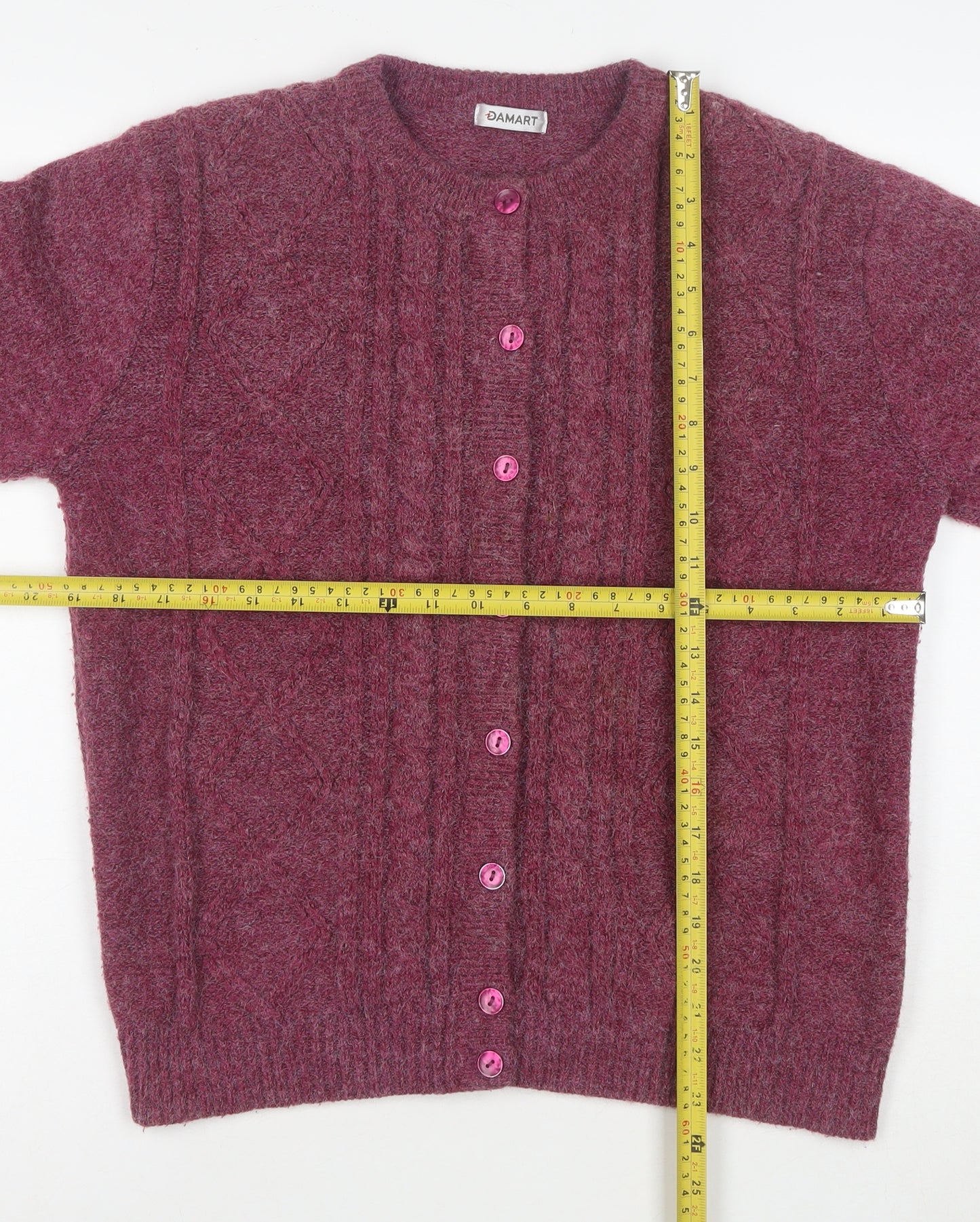 Damart Women's Purple Cable Knit Button Cardigan Size M 14/16