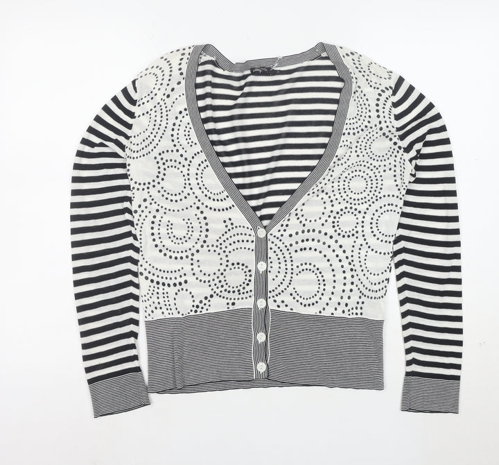 Linea Women’s Black White Striped V-Neck Button Cardigan M Cotton
