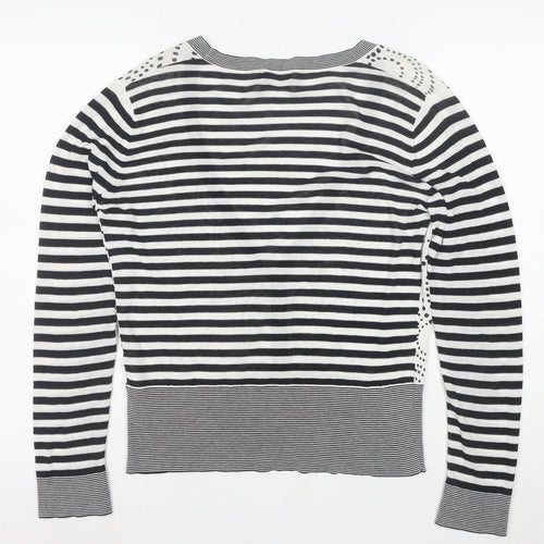 Linea Women’s Black White Striped V-Neck Button Cardigan M Cotton